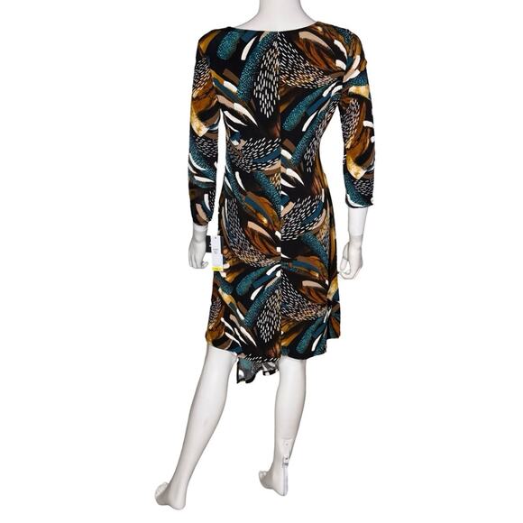 Robbie Bee Petite 3/4-Sleeve Asymmetrical-Hem Dress Teal Multi Women’s Sz PM - Picture 7 of 10
